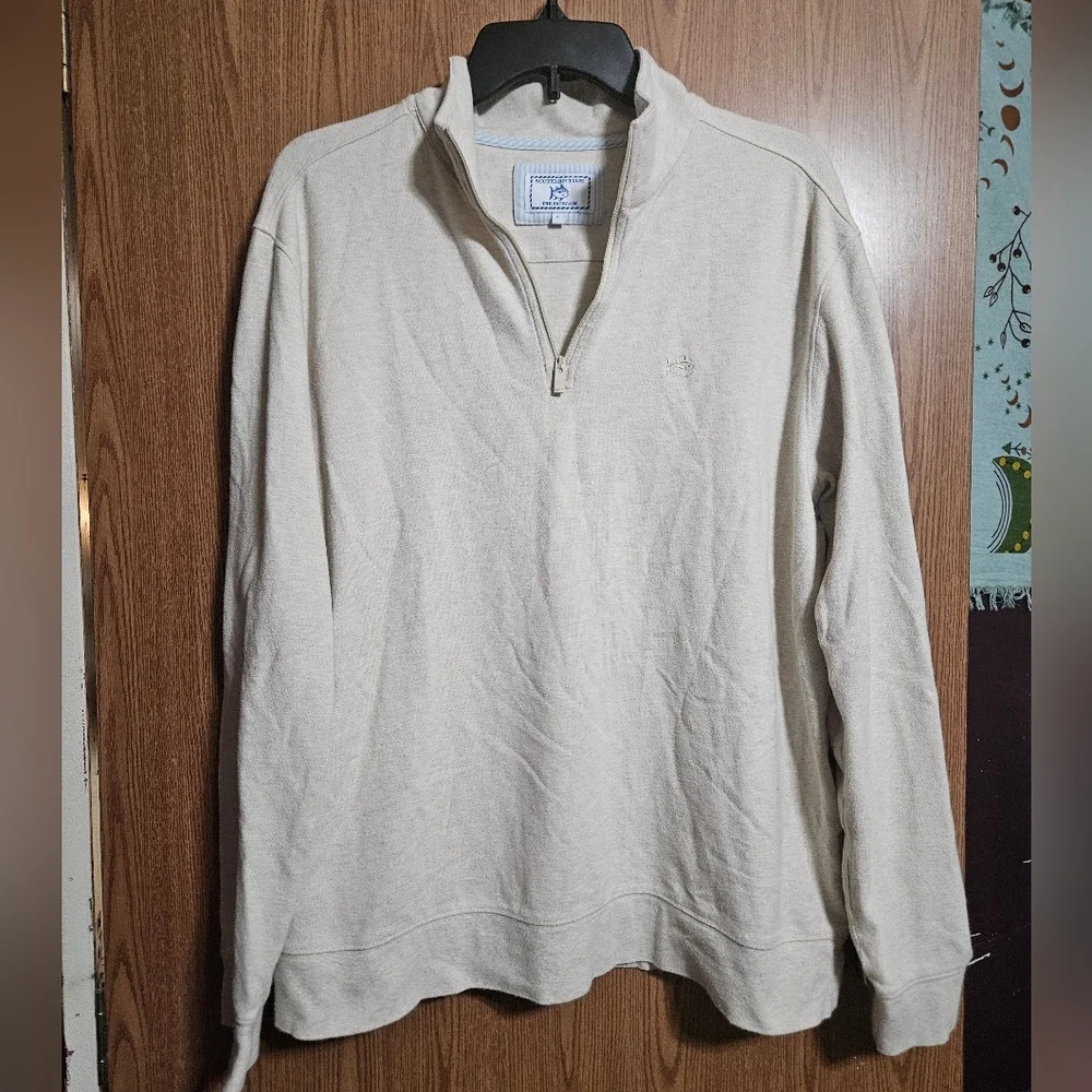 Southern Tide Skipjack Men’s 1/4 Zip Long Sleeves Casual Sweater Size L Cream